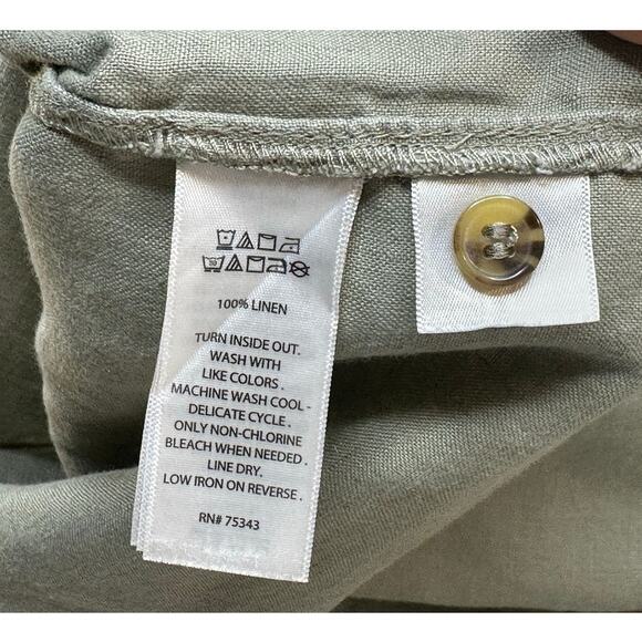 Adrienne Vittadini 100% linen button down sleeveless dress olive green size M - Picture 11 of 11